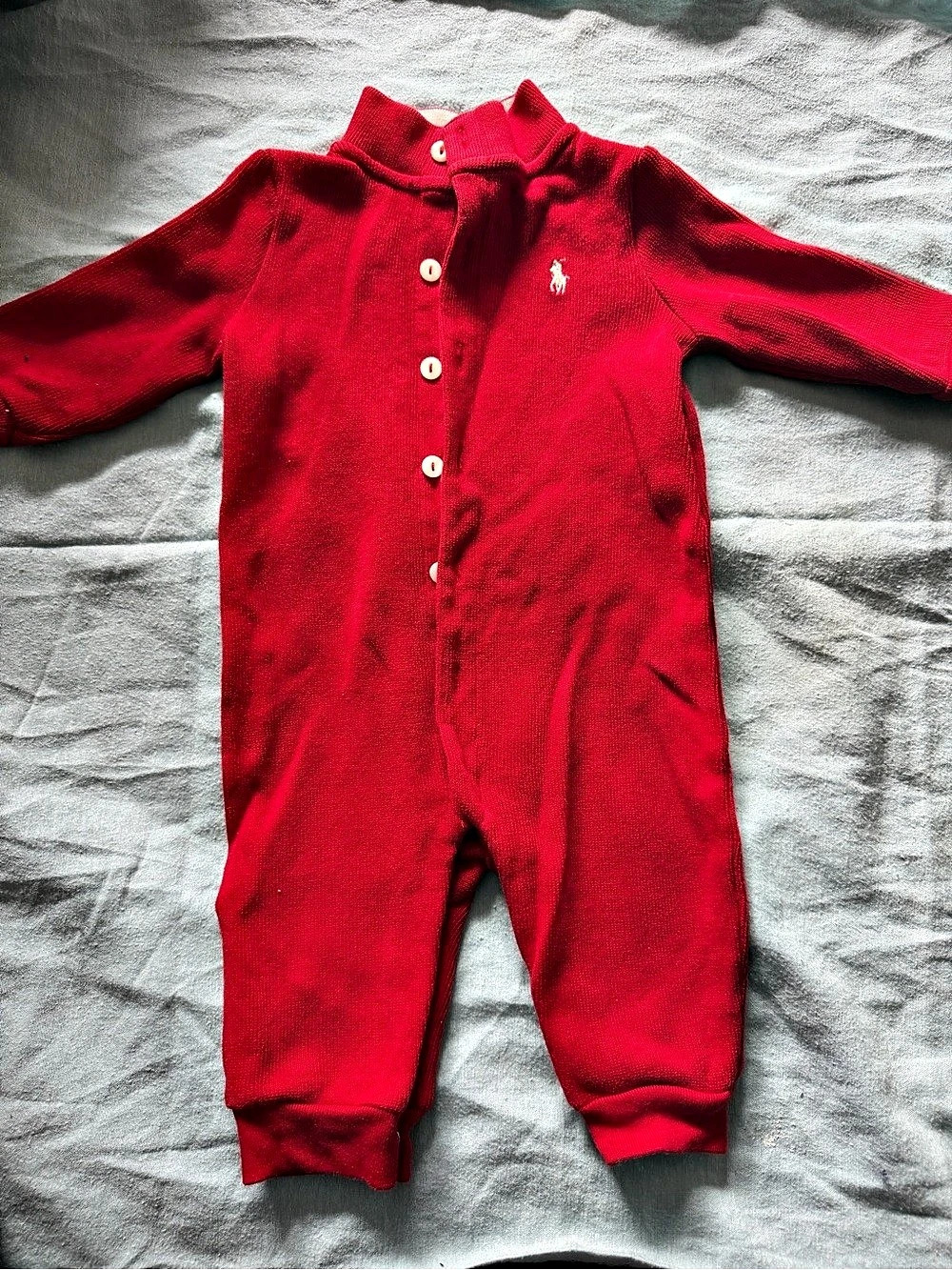 Polo Ralph Lauren Waffle-Knit Cotton Coverall Red Baby Footie